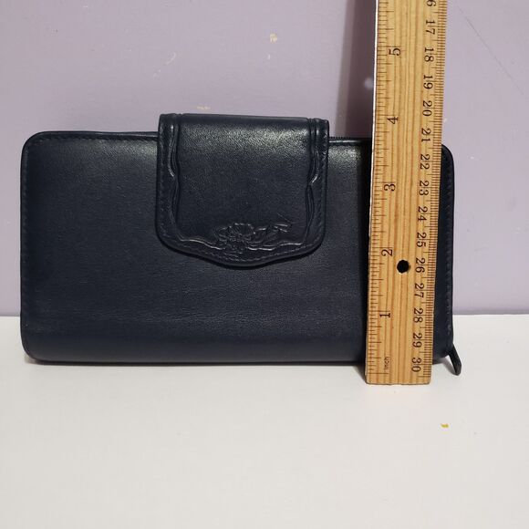 Buxton Genuine Leather Dark Blue Women's Zip Around Wallet 7"×4" - Picture 4 of 8